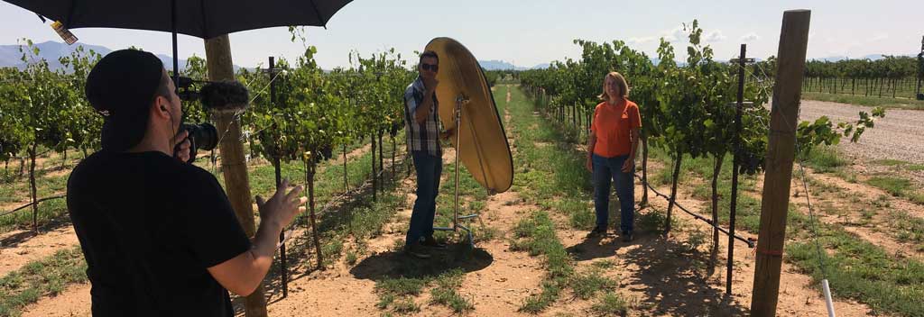 Film crew interviewing Rhona in the Sangiovese